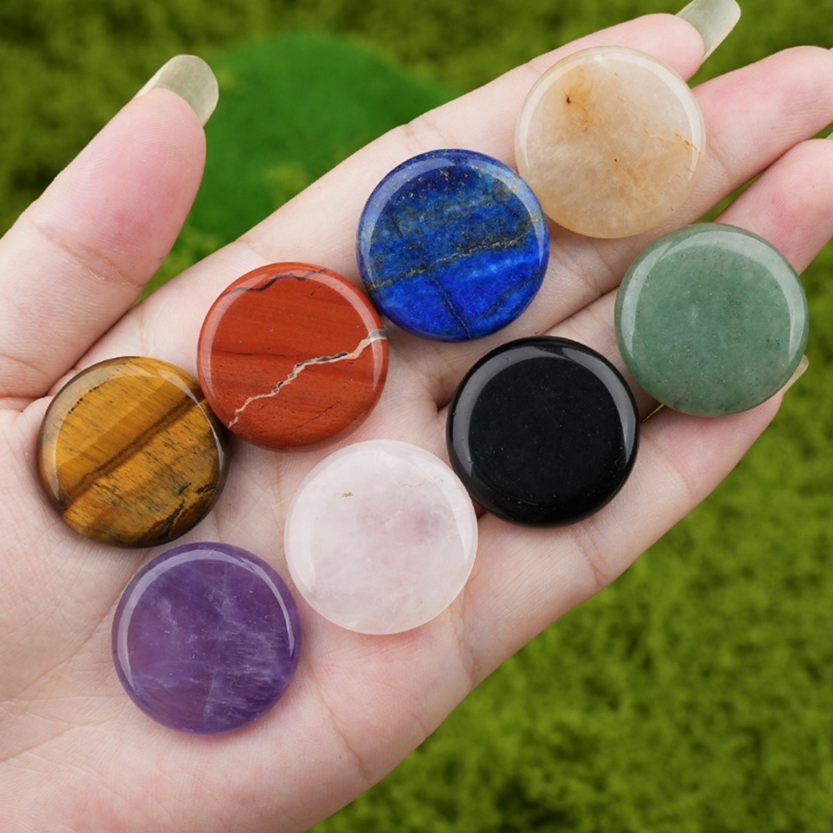 Double Flat Circular Gemstone Disc ;20MM/30mm Round Crystal Cabochon for DIY Jewelry Making Pendant Ring Craft Supplies