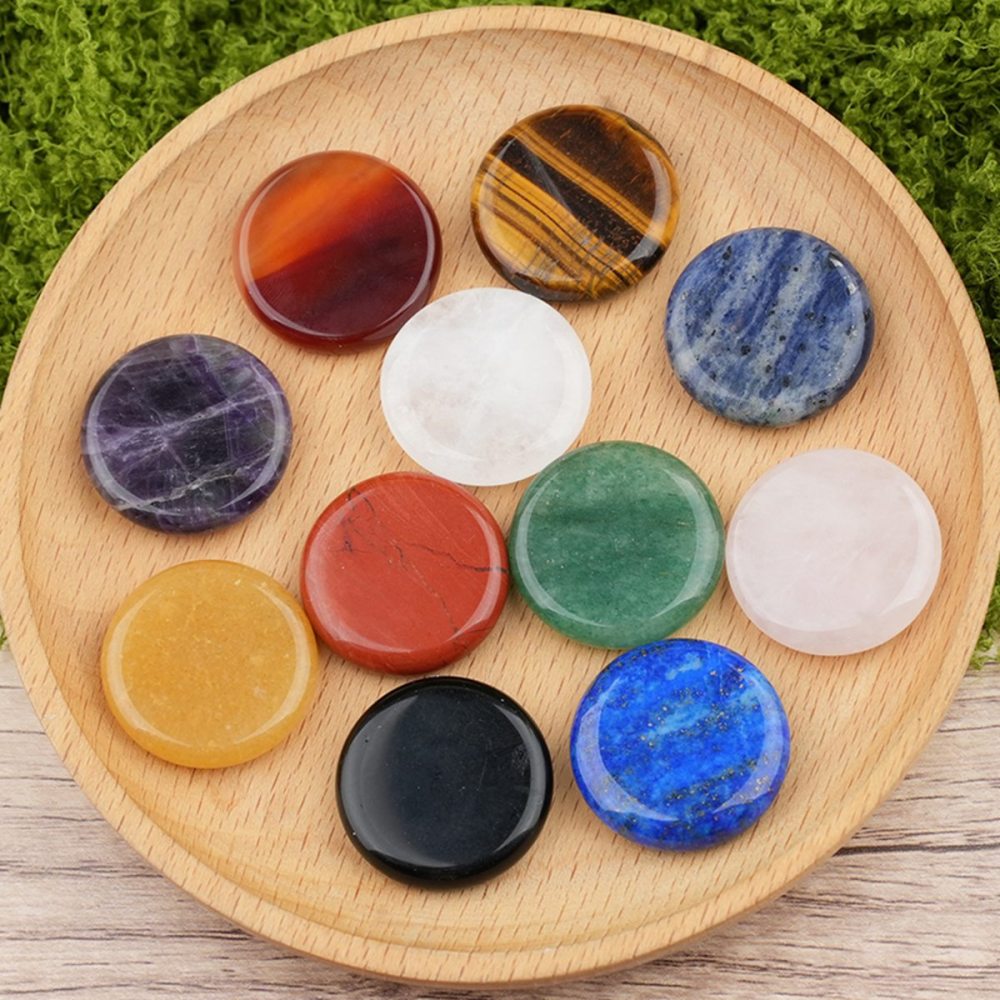 Double Flat Circular Gemstone Disc ;20MM/30mm Round Crystal Cabochon for DIY Jewelry Making Pendant Ring Craft Supplies