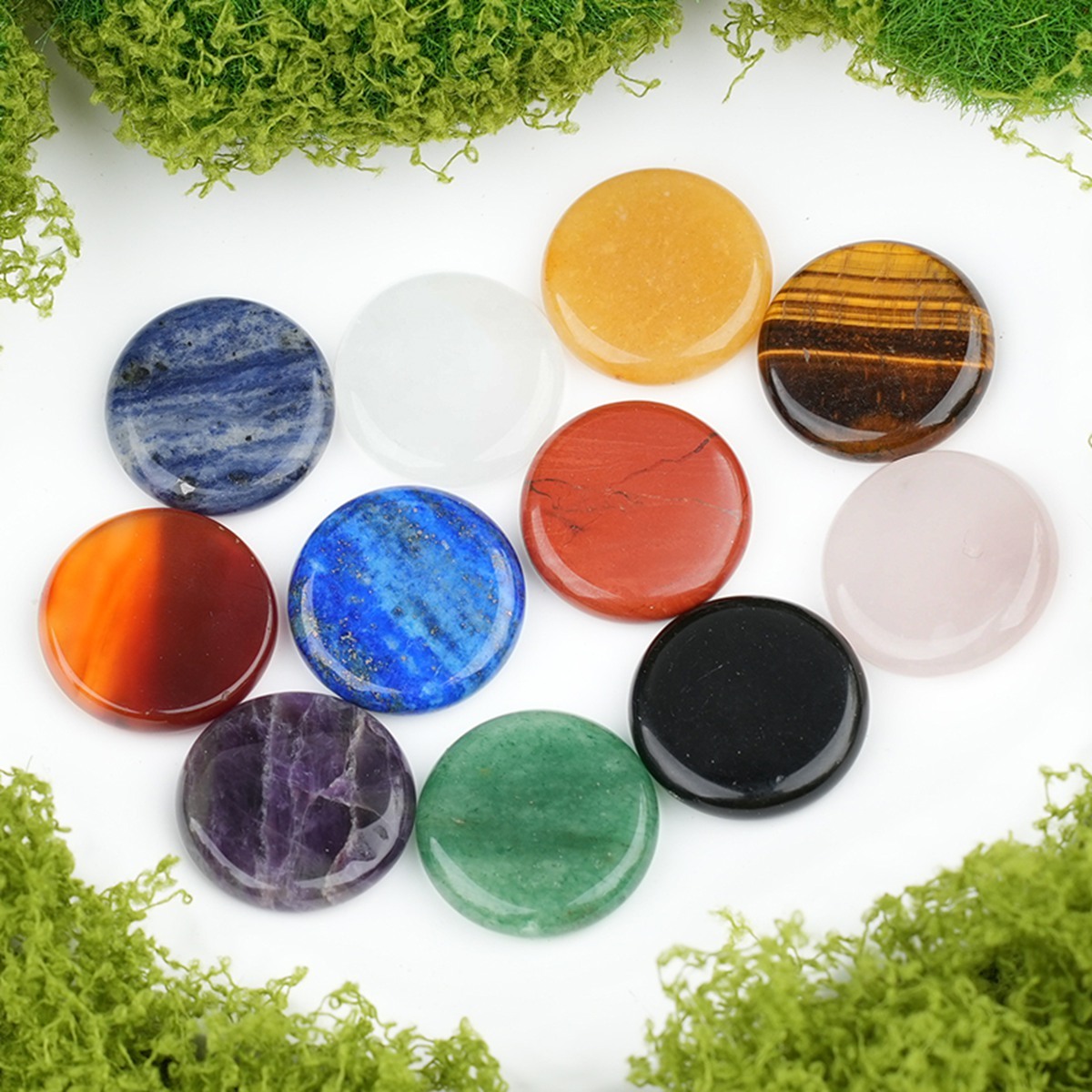 Double Flat Circular Gemstone Disc ;20MM/30mm Round Crystal Cabochon for DIY Jewelry Making Pendant Ring Craft Supplies