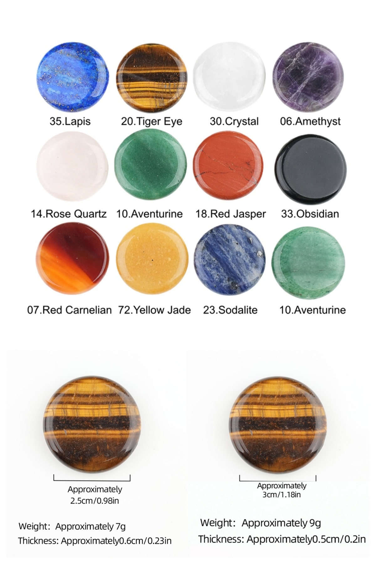 Double Flat Circular Gemstone Disc ;20MM/30mm Round Crystal Cabochon for DIY Jewelry Making Pendant Ring Craft Supplies