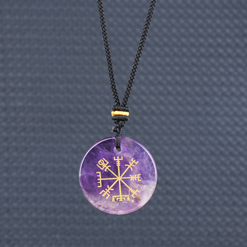 Gold Pattern-AIM & Metatron's Cube Circular Gemstone Pendant Necklace For Women Men Adjustable Rope