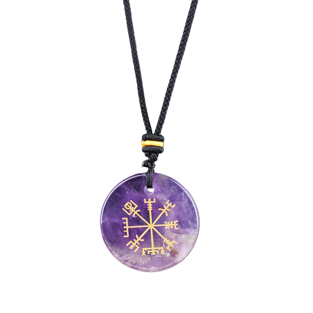 Gold Pattern-AIM & Metatron's Cube Circular Gemstone Pendant Necklace For Women Men Adjustable Rope