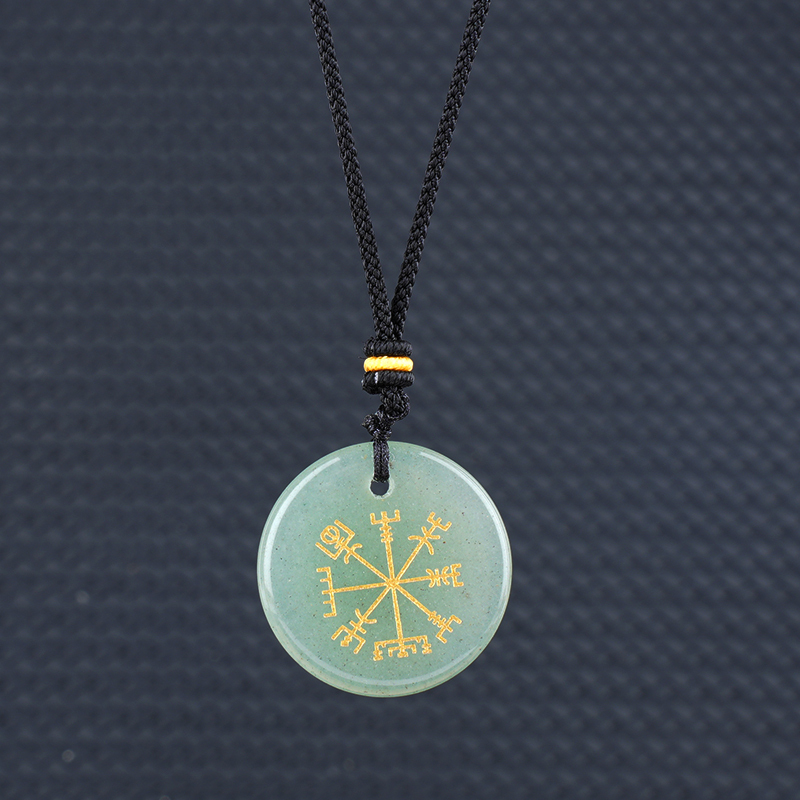 Gold Pattern-AIM & Metatron's Cube Circular Gemstone Pendant Necklace For Women Men Adjustable Rope