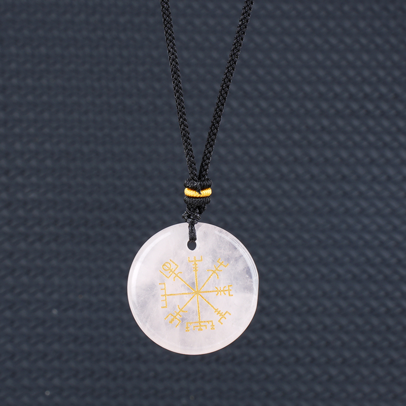 Gold Pattern-AIM & Metatron's Cube Circular Gemstone Pendant Necklace For Women Men Adjustable Rope