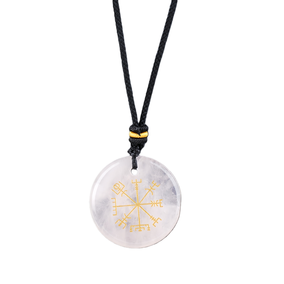 Gold Pattern-AIM & Metatron's Cube Circular Gemstone Pendant Necklace For Women Men Adjustable Rope