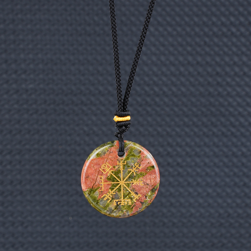 Gold Pattern-AIM & Metatron's Cube Circular Gemstone Pendant Necklace For Women Men Adjustable Rope