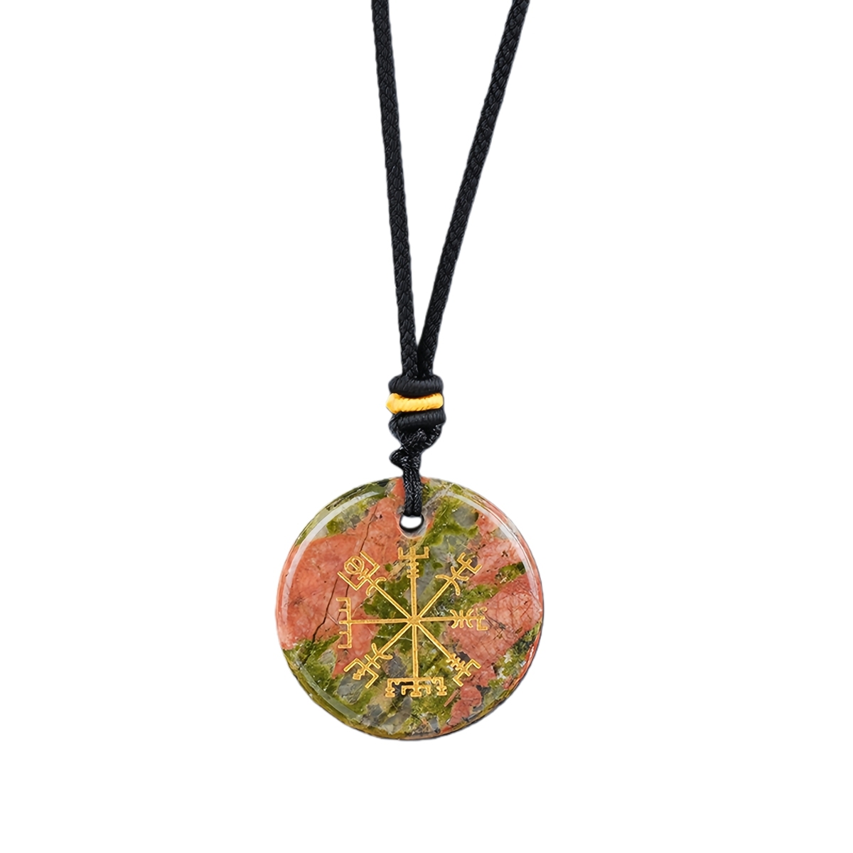 Gold Pattern-AIM & Metatron's Cube Circular Gemstone Pendant Necklace For Women Men Adjustable Rope