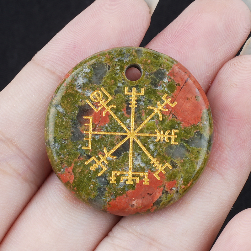 30mm Gemstone Disc Ornament Handmade Craved Pattern-AIM Pendant for Making Jewelry