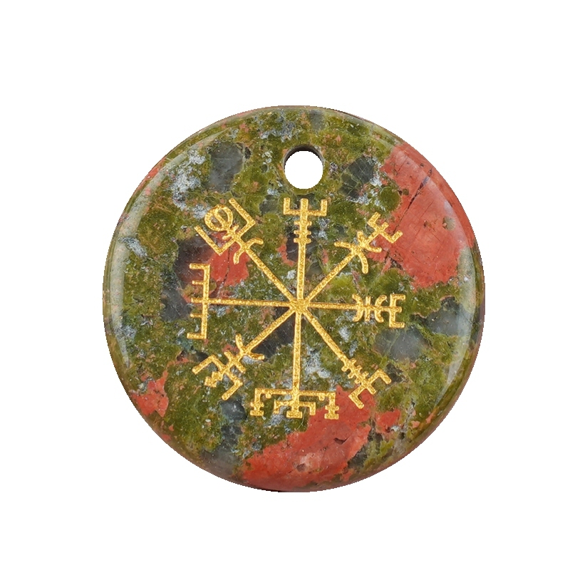 30mm Gemstone Disc Ornament Handmade Craved Pattern-AIM Pendant for Making Jewelry