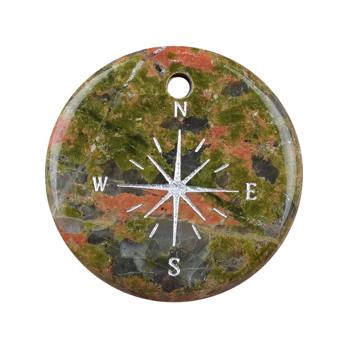 30mm Gemstone Disc Ornament Handmade Craved Pattern-Silver Compass Pendant for Making Jewelry