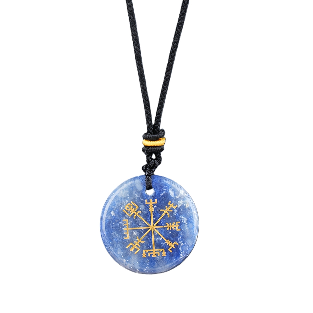 Gold Pattern-AIM & Metatron's Cube Circular Gemstone Pendant Necklace For Women Men Adjustable Rope