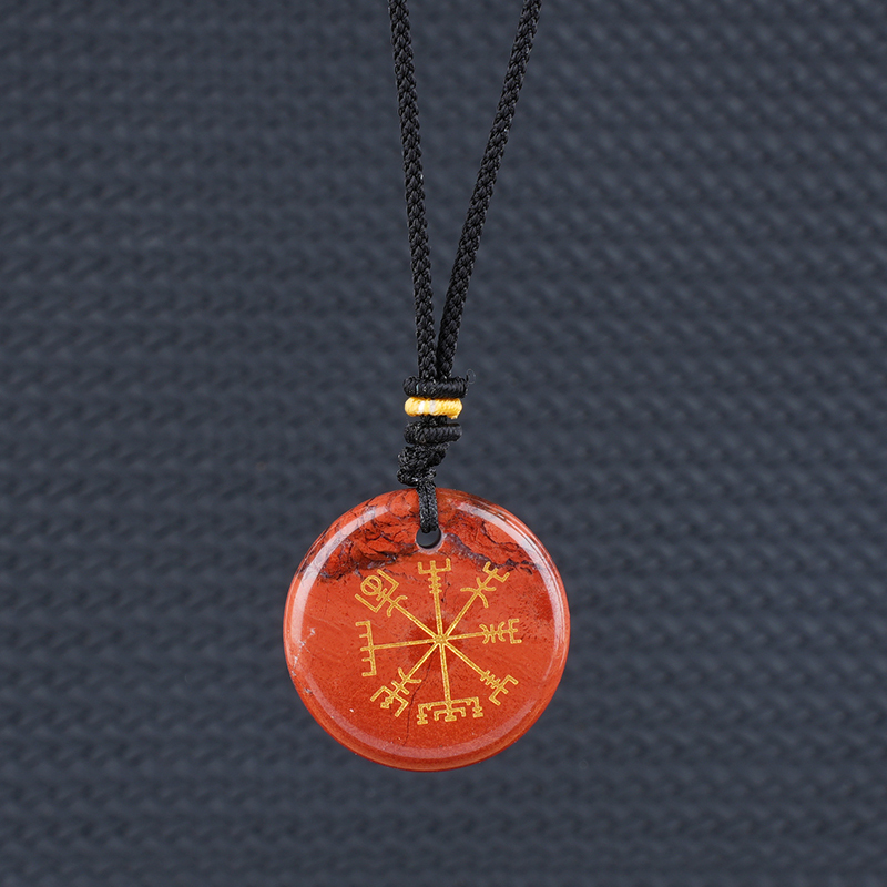 Gold Pattern-AIM & Metatron's Cube Circular Gemstone Pendant Necklace For Women Men Adjustable Rope