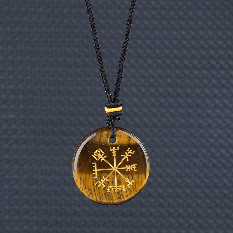 Gold Pattern-AIM & Metatron's Cube Circular Gemstone Pendant Necklace For Women Men Adjustable Rope
