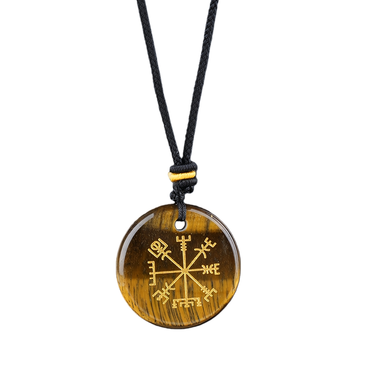 Gold Pattern-AIM & Metatron's Cube Circular Gemstone Pendant Necklace For Women Men Adjustable Rope