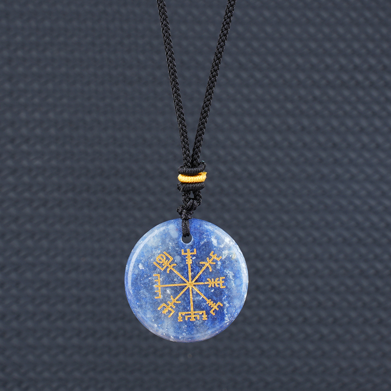 Gold Pattern-AIM & Metatron's Cube Circular Gemstone Pendant Necklace For Women Men Adjustable Rope