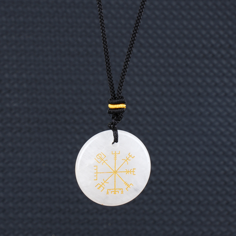 Gold Pattern-AIM & Metatron's Cube Circular Gemstone Pendant Necklace For Women Men Adjustable Rope