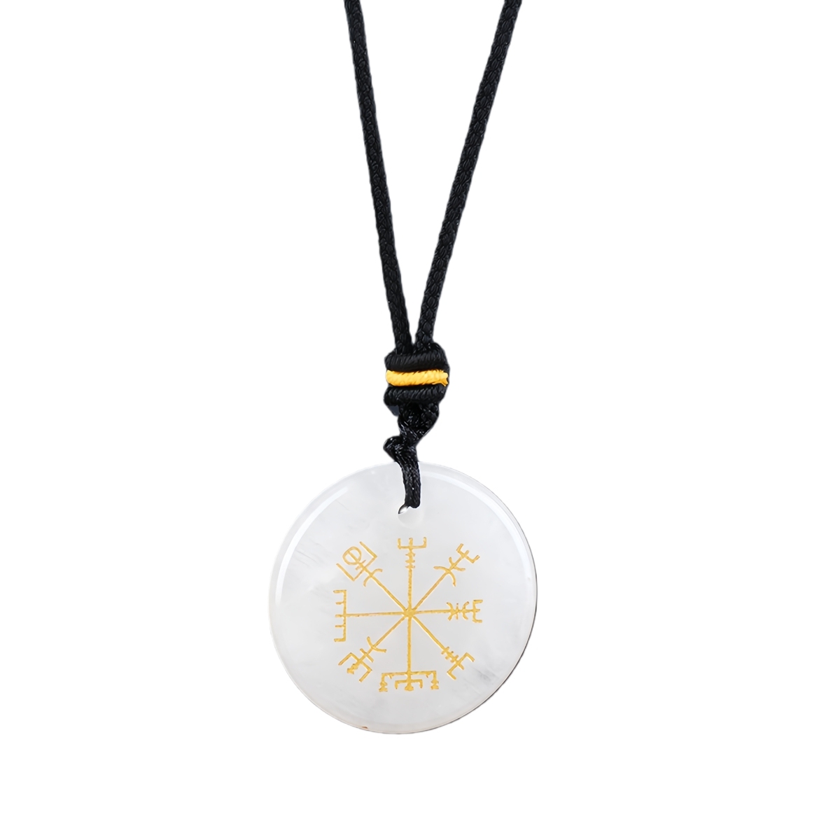 Gold Pattern-AIM & Metatron's Cube Circular Gemstone Pendant Necklace For Women Men Adjustable Rope