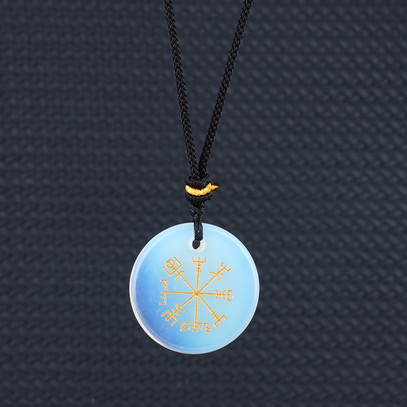Gold Pattern-AIM & Metatron's Cube Circular Gemstone Pendant Necklace For Women Men Adjustable Rope