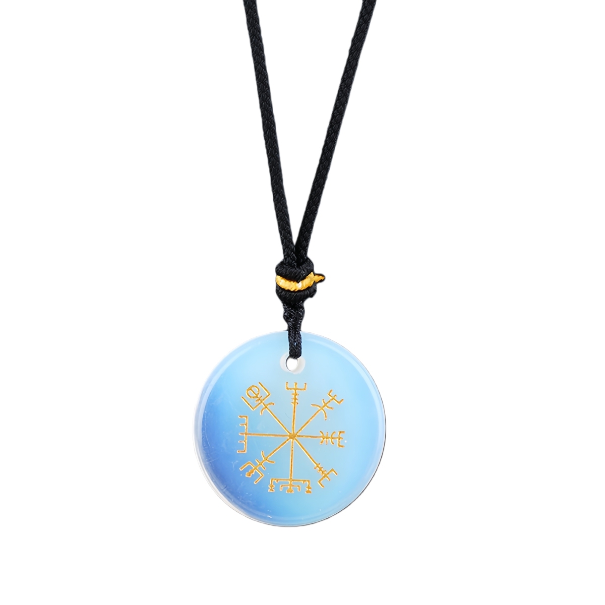 Gold Pattern-AIM & Metatron's Cube Circular Gemstone Pendant Necklace For Women Men Adjustable Rope