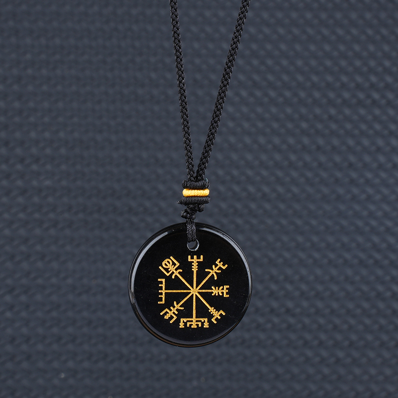 Gold Pattern-AIM & Metatron's Cube Circular Gemstone Pendant Necklace For Women Men Adjustable Rope