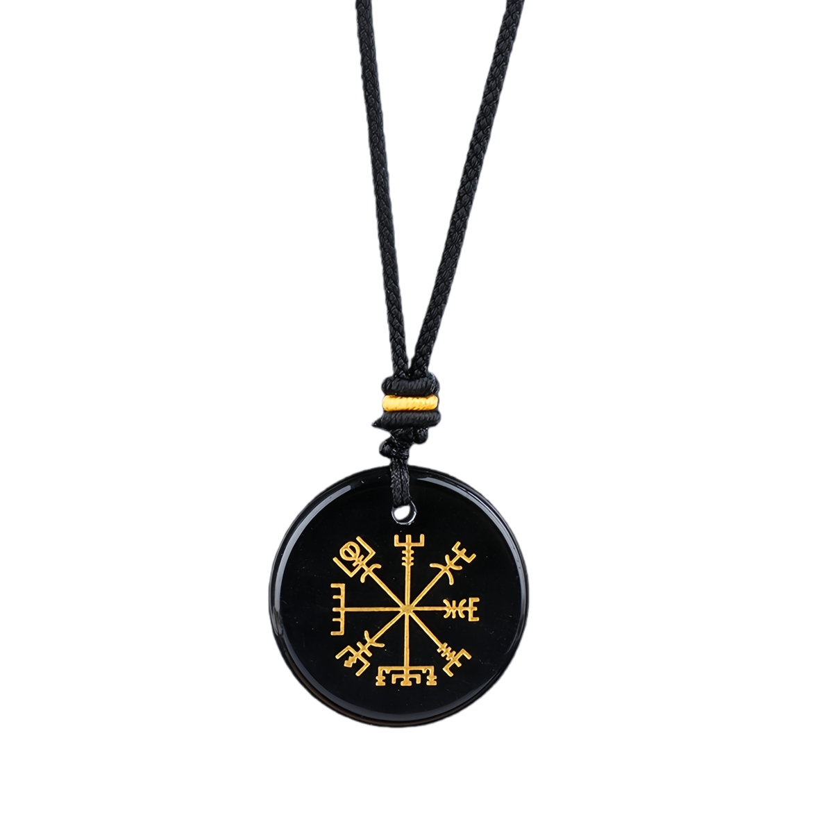 Gold Pattern-AIM & Metatron's Cube Circular Gemstone Pendant Necklace For Women Men Adjustable Rope