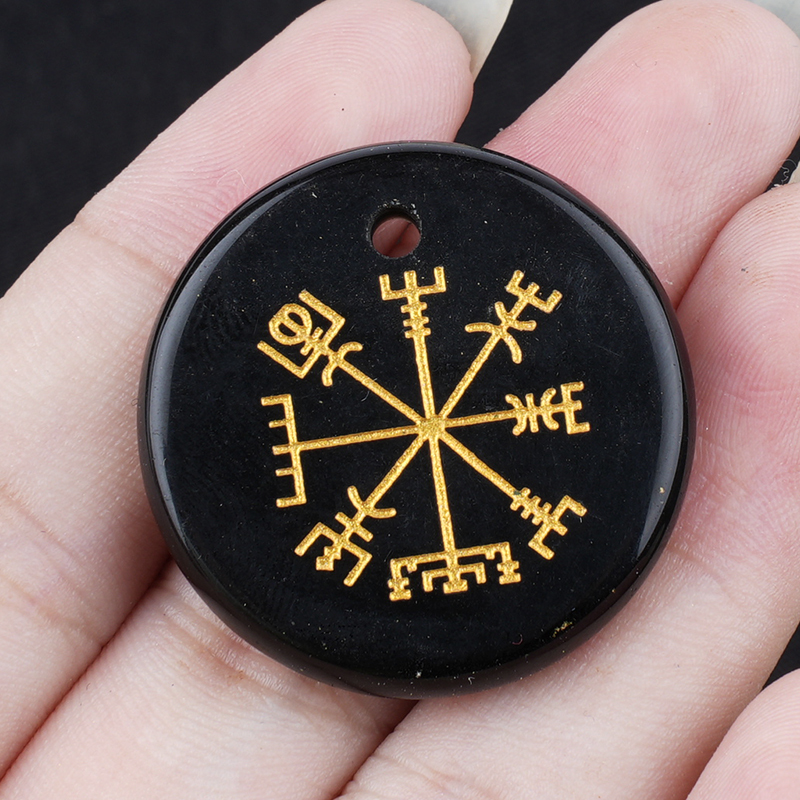 30mm Gemstone Disc Ornament Handmade Craved Pattern-AIM Pendant for Making Jewelry