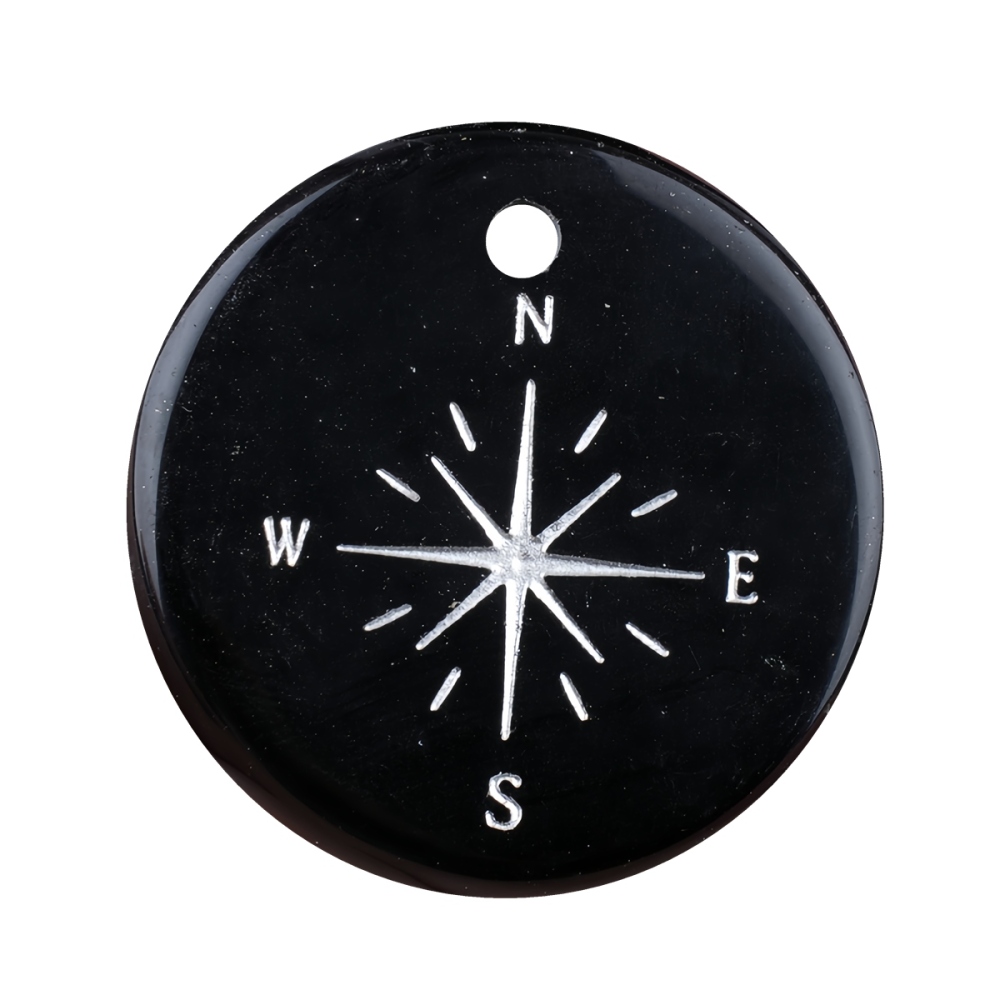 30mm Gemstone Disc Ornament Handmade Craved Pattern-Silver Compass Pendant for Making Jewelry