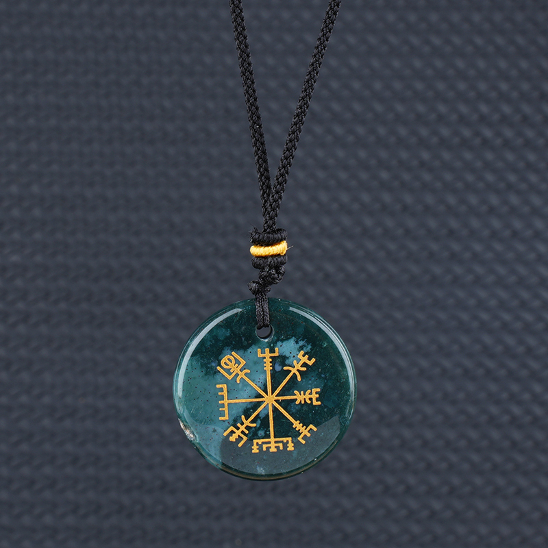 Gold Pattern-AIM & Metatron's Cube Circular Gemstone Pendant Necklace For Women Men Adjustable Rope