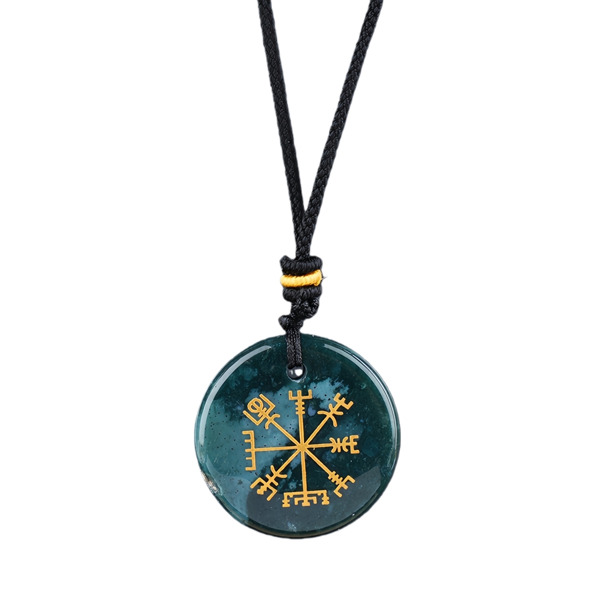 Gold Pattern-AIM & Metatron's Cube Circular Gemstone Pendant Necklace For Women Men Adjustable Rope