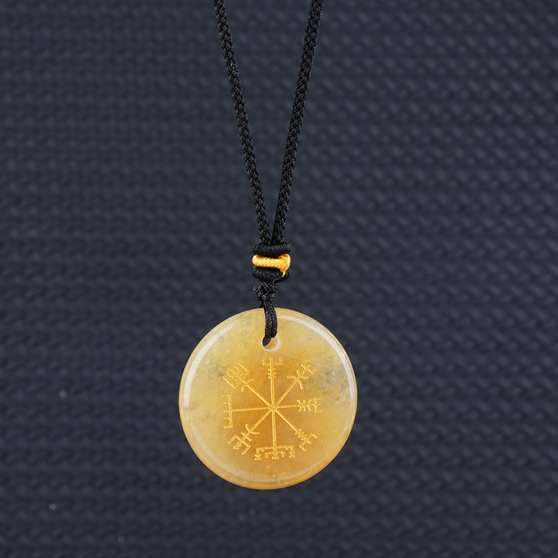 Gold Pattern-AIM & Metatron's Cube Circular Gemstone Pendant Necklace For Women Men Adjustable Rope
