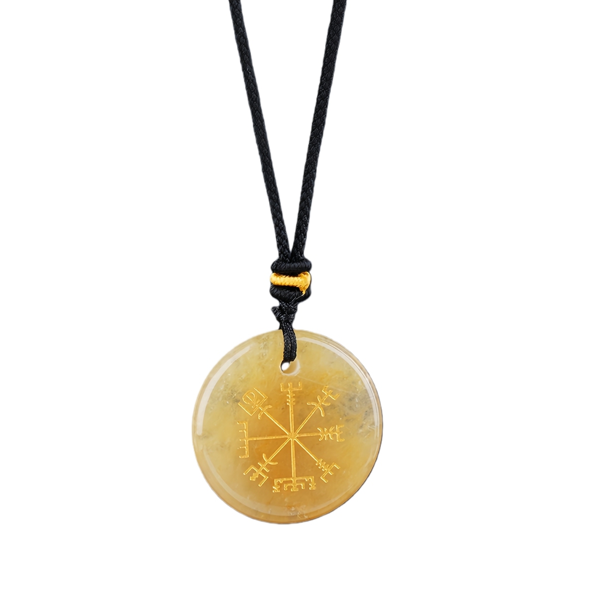 Gold Pattern-AIM & Metatron's Cube Circular Gemstone Pendant Necklace For Women Men Adjustable Rope