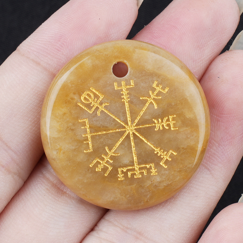 30mm Gemstone Disc Ornament Handmade Craved Pattern-AIM Pendant for Making Jewelry