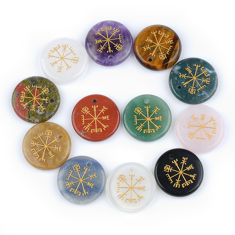 30mm Gemstone Disc Ornament Handmade Craved Pattern-AIM Pendant for Making Jewelry