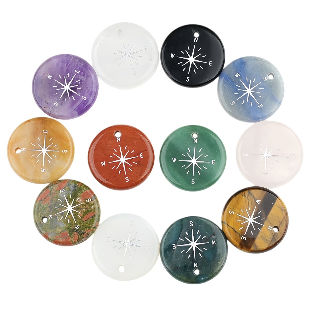 30mm Gemstone Disc Ornament Handmade Craved Pattern-Silver Compass Pendant for Making Jewelry