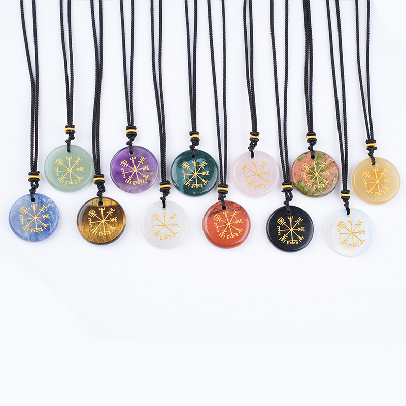 Gold Pattern-AIM & Metatron's Cube Circular Gemstone Pendant Necklace For Women Men