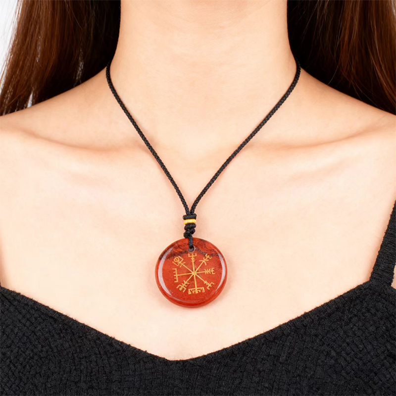 Gold Pattern-AIM & Metatron's Cube Circular Gemstone Pendant Necklace For Women Men Adjustable Rope