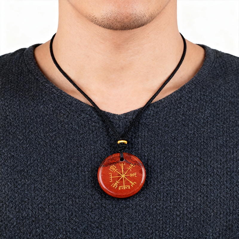 Gold Pattern-AIM & Metatron's Cube Circular Gemstone Pendant Necklace For Women Men Adjustable Rope