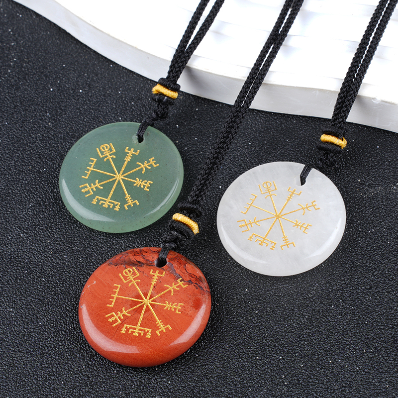 Gold Pattern-AIM & Metatron's Cube Circular Gemstone Pendant Necklace For Women Men
