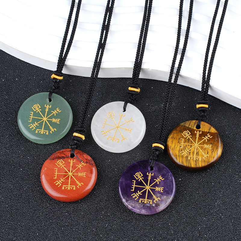 Gold Pattern-AIM & Metatron's Cube Circular Gemstone Pendant Necklace For Women Men