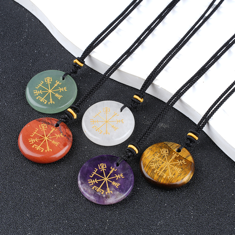 Gold Pattern-AIM & Metatron's Cube Circular Gemstone Pendant Necklace For Women Men