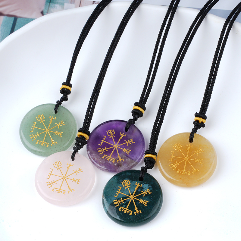 Gold Pattern-AIM & Metatron's Cube Circular Gemstone Pendant Necklace For Women Men