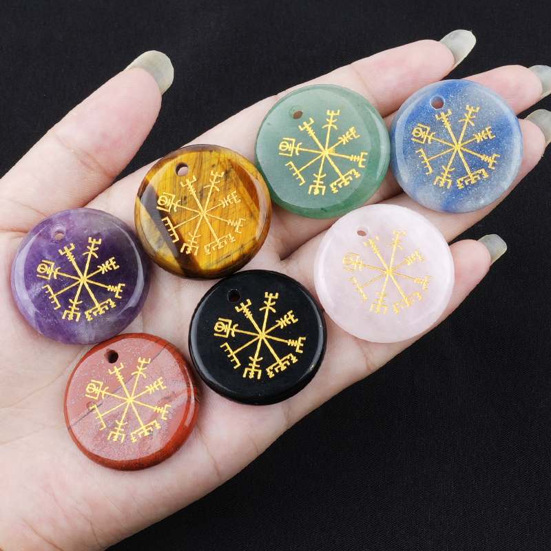 30mm Gemstone Disc Ornament Handmade Craved Pattern-AIM Pendant for Making Jewelry