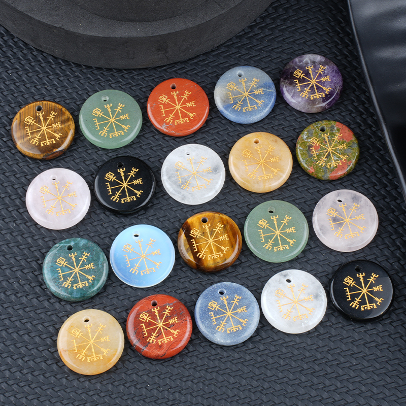 30mm Gemstone Disc Ornament Handmade Craved Pattern-AIM Pendant for Making Jewelry