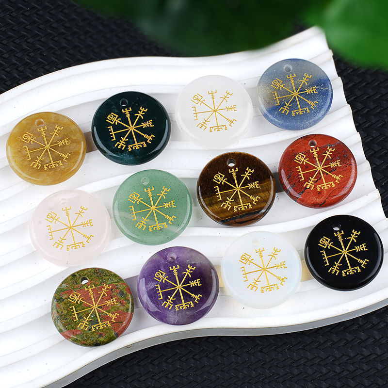 30mm Gemstone Disc Ornament Handmade Craved Pattern-AIM Pendant for Making Jewelry