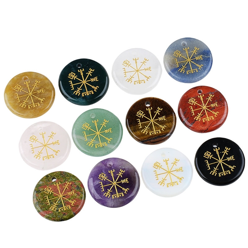 30mm Gemstone Disc Ornament Handmade Craved Pattern-AIM Pendant for Making Jewelry