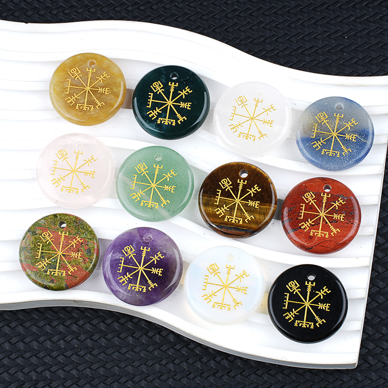 30mm Gemstone Disc Ornament Handmade Craved Pattern-AIM Pendant for Making Jewelry