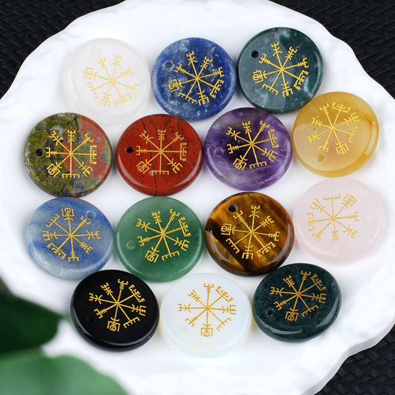 30mm Gemstone Disc Ornament Handmade Craved Pattern-AIM Pendant for Making Jewelry