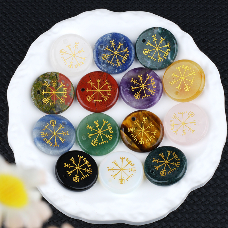 30mm Gemstone Disc Ornament Handmade Craved Pattern-AIM Pendant for Making Jewelry
