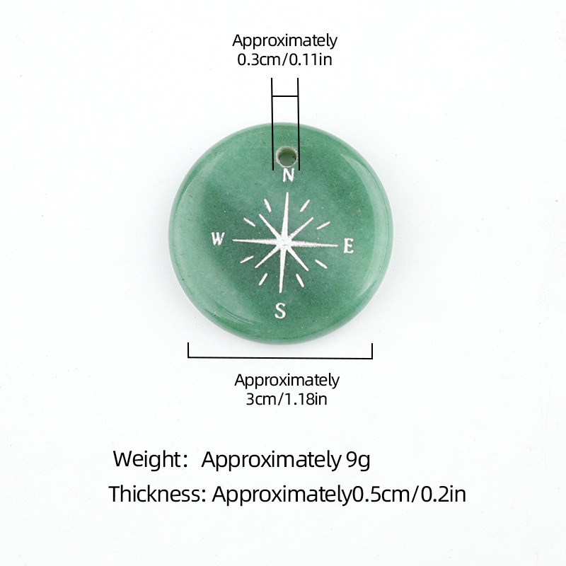 30mm Gemstone Disc Ornament Handmade Craved Pattern-Silver Compass Pendant for Making Jewelry