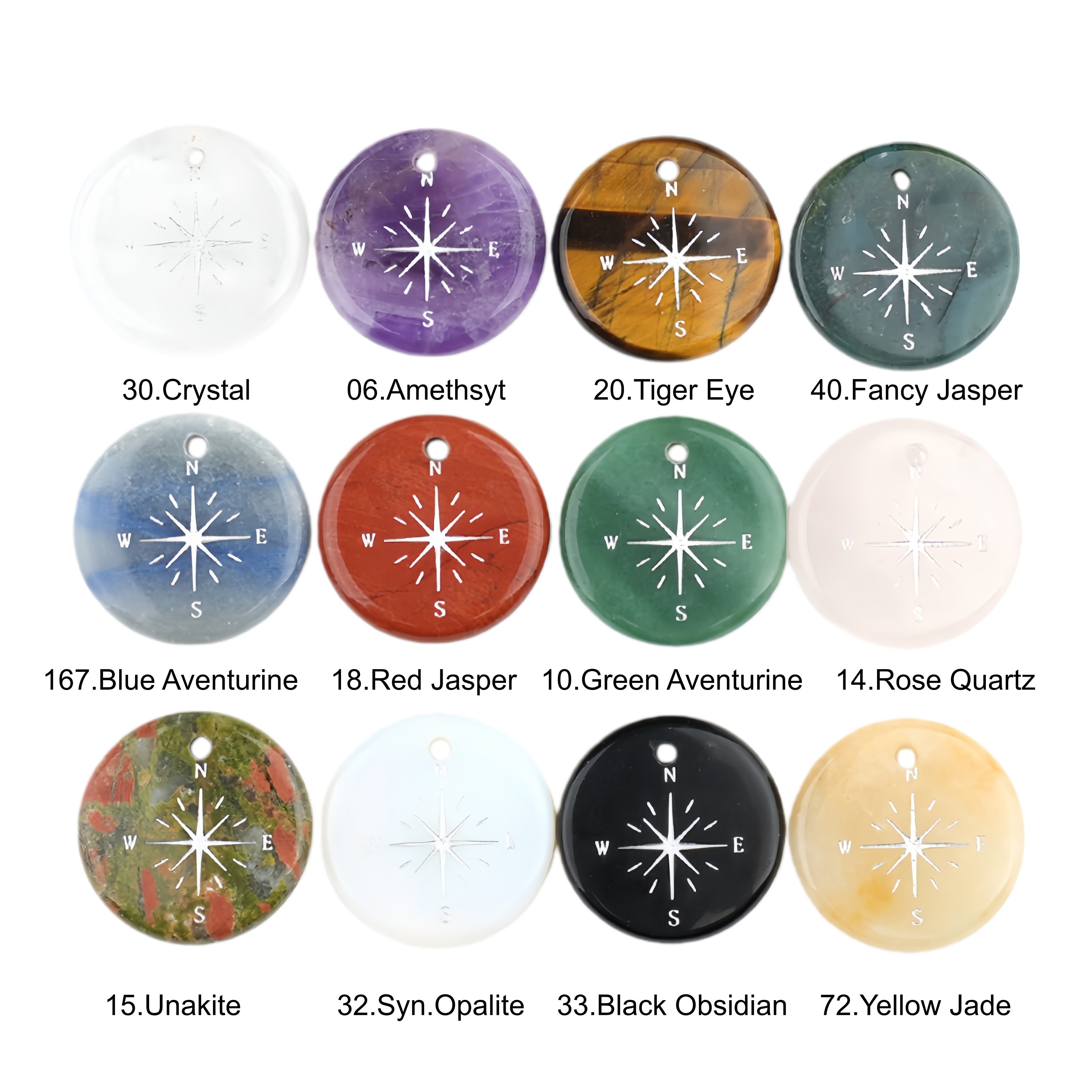 30mm Gemstone Disc Ornament Handmade Craved Pattern-Silver Compass Pendant for Making Jewelry